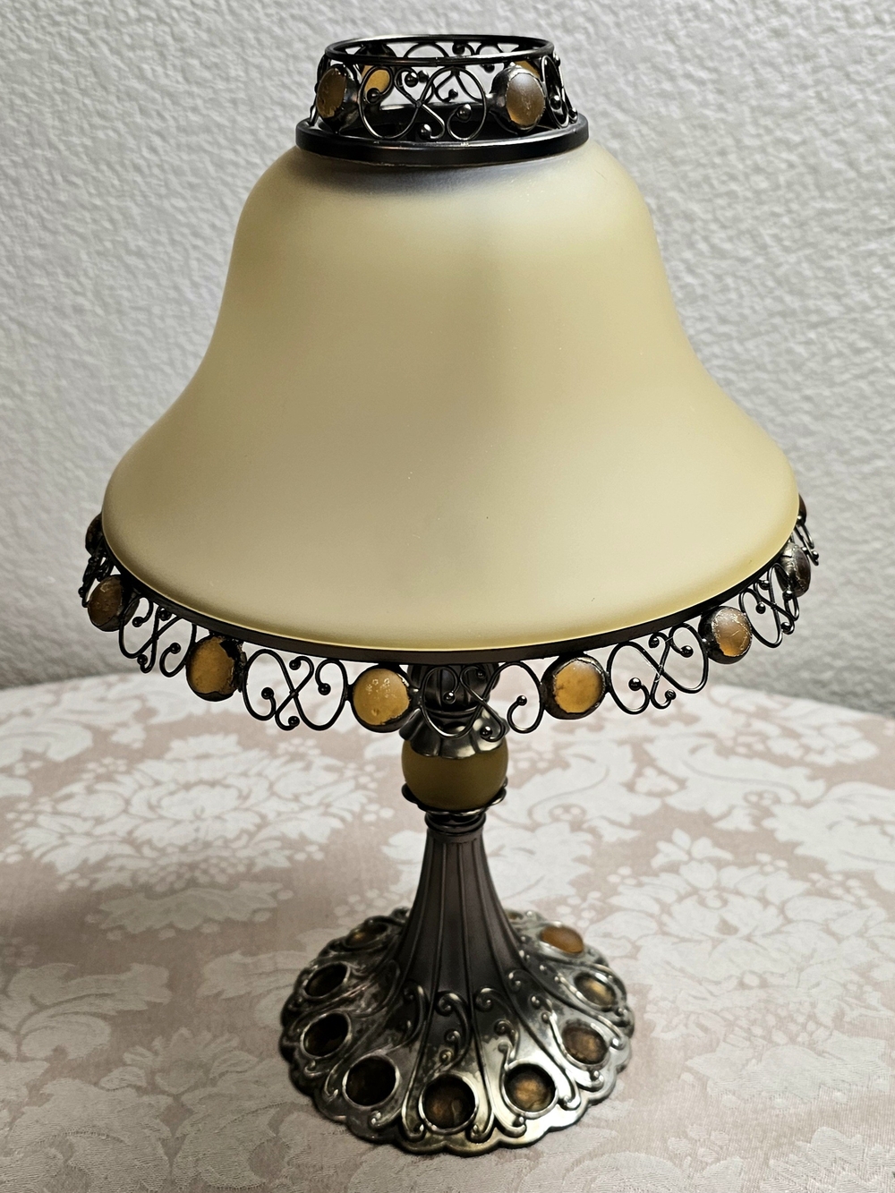 Vintage PartyLite Paris Retro Tealight Lamp Frosted Amber Bead Bronze READ